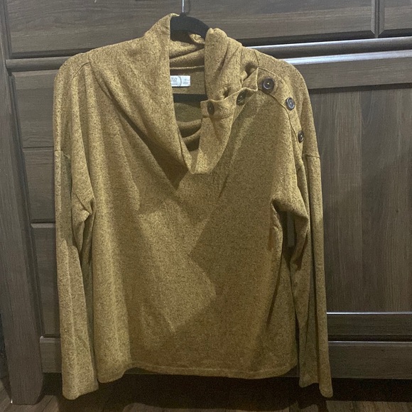 Sweaters - 24/7 solid button cowl neck pullover , sweater , gold , cozy EUC size M maurices